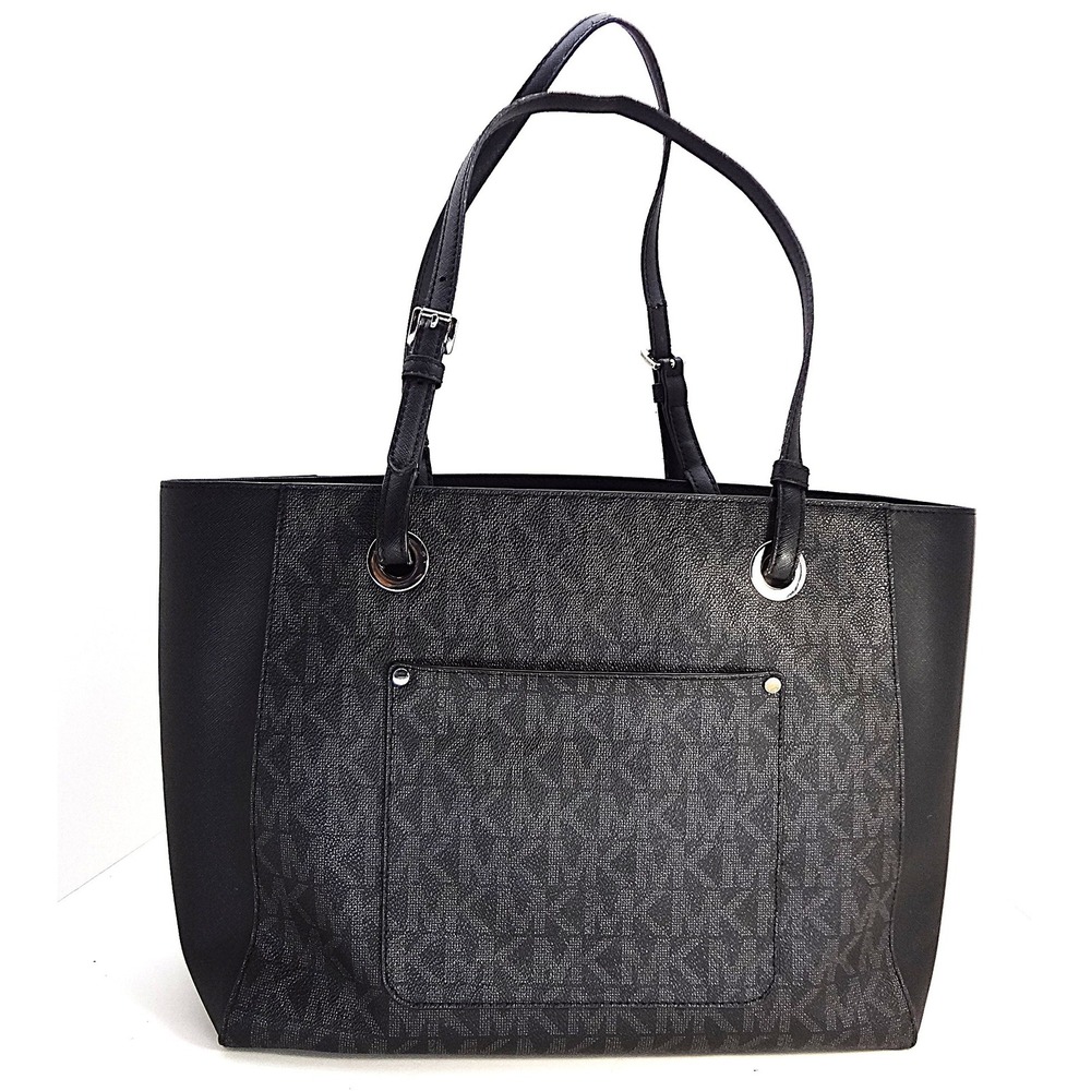 Michael Kors Walsh Signature Large Saffiano Tote Bag Black Monogram Satchel‎